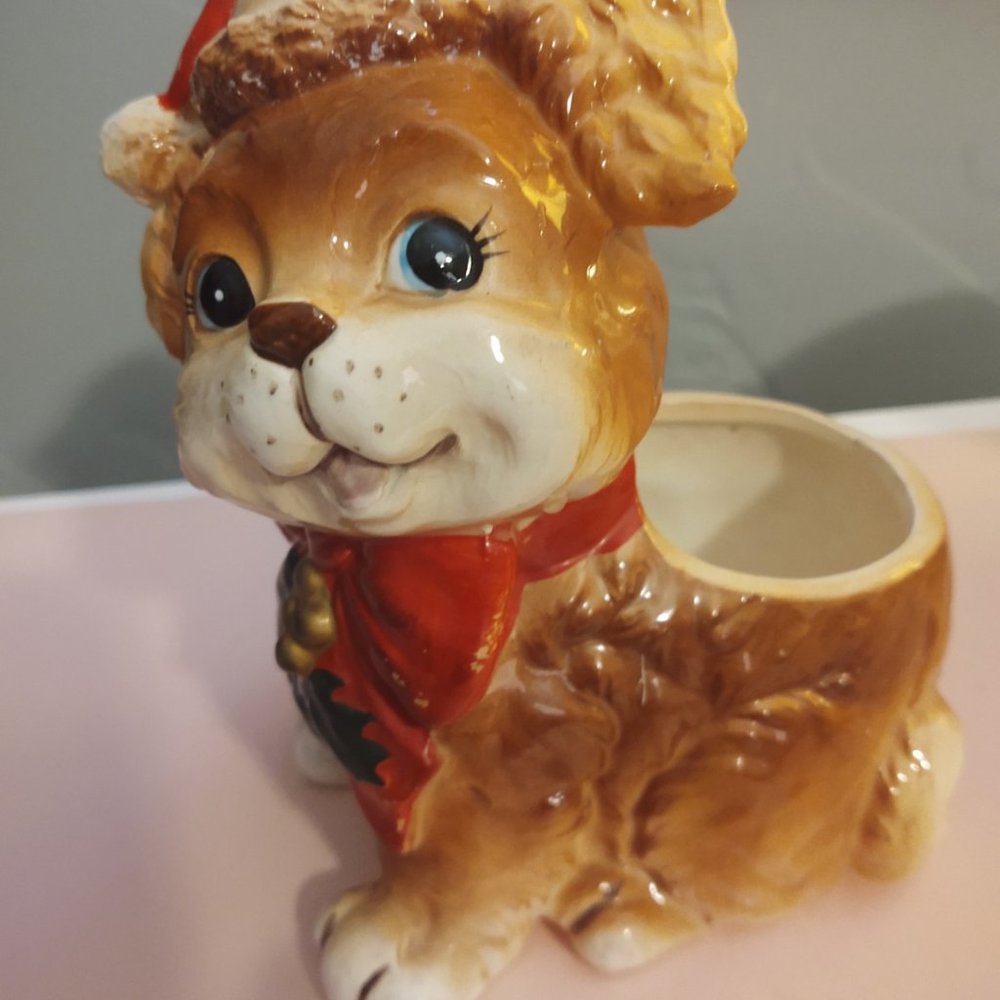 Vintage Christmas Puppy Planter INARCO Japan